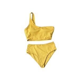 Mustard Yellow womens size medium one shoulder strap high waisted cheeky bikini